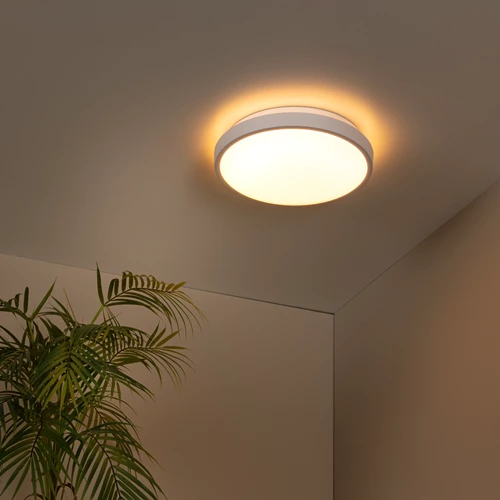 Lucide DASHER - Plafonnière Badkamer - Ø 29,3 cm - LED - 1x12W 2700K - IP44 - Beweging & dag/nacht sensor - Wit - sfeer 1